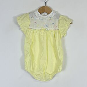 Vintage Stone Apparel Bubble Romper Girls 9 Mos Spring Yellow Heart‎ Embroidered